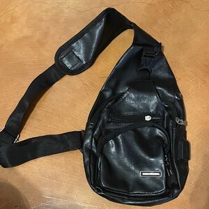 Black Leather Men's Crossbody Bag